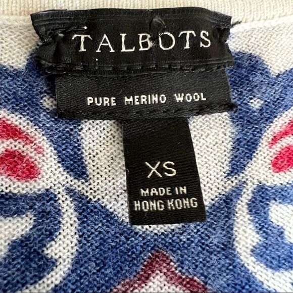 Talbots Merino Wool XS Paisley Damask Lightweight Long Sleeve Sweater Blue Red - Picture 5 of 6
